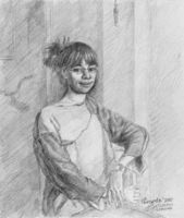 Эскиз и одновременно портрет Ольги Боровлевой,
бумага, карандаш,
26 х 22 см. Эскиз для портрета маслом.