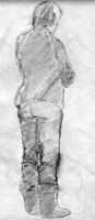 Зарисовка Аллы Никоноровой со спины,
бумага, карандаш,
19х12 см.