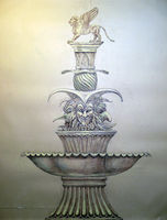 Эскиз фонтана,картон, карандаш, мягкие материалы,
 180х100см. 