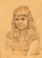  Портрет девочки,тонированная бумага, карандаш, уголь, сангина,
25х18см