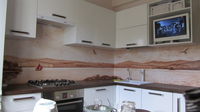 Роспись на кухне "Вид на озеро Кисегач".
Частный интерьер.
