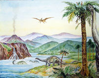 Доисторический пейзаж, бумага, акварель,
40х50 см., Эскиз настенной росписи